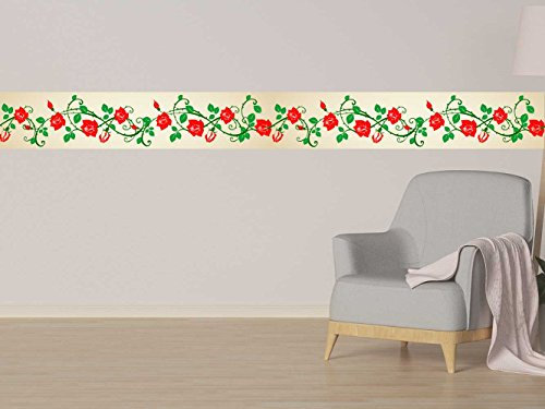 Selbstklebende Bordüre aus Vinyl und Tapete, Rosen | Bordüre für Wände | Dekoratives Vinyl | Bordüre | 5 Stück 120 x 15 cm | Tapeten | Dekoration für Esszimmer, Wohnzimmer, Schlafzimmer ... 120x15cm