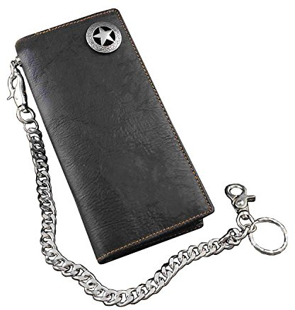 vogueteen Biker Rock Star Concho Mens Card Money Long Black Real Leahter Wallet With Chain
