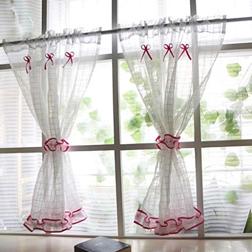Yujiao Mao 2 Stück Pastorale Art Scheibengardine Leinen-Garn Bistrogardine Küchengardine Scheibengardine mit Raffhalte, BxH 100x70cm, Pink