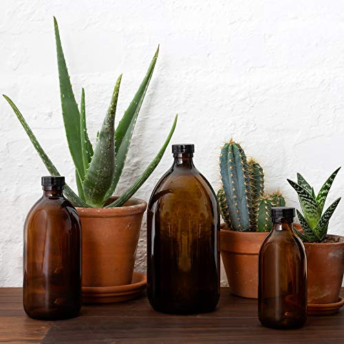 Kuishi Amber Glass Brown 500ml Bouteilles à Bouchon à vis, Bouteilles en Verre Brunes recyclables sans BPA, Bouchon à vis en Plastique Noir, Conteneur en Verre de 500ml Hauteur 17,7cm Diamètre 7,7cm