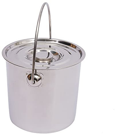 Secchio in acciaio inox, da cucina, per il latte, per lo spumante, con coperchio in acciaio inox, 6 l, 12 l (6 litri)