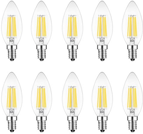 HUAMu 10er Pack E14 Kerze LED Lampe für Kronleuchter,E14 Glühfaden Retrofit Classic,6W 600 Lumen 6500K Kaltweiss ersetzt 60 Watt, Filament Fadenlampe,Dimmbar