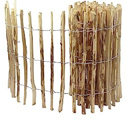 Staketenzaun – Gartenzaun 80 cm Hoch – Einfriedung von Grundstücken, Weiden, Teichen – Stabilisierung von Kletterpflanzen – Zaun aus Haselnussholz mit Stahldraht – Farbe natur, Länge 500 cm, 3-4 cm