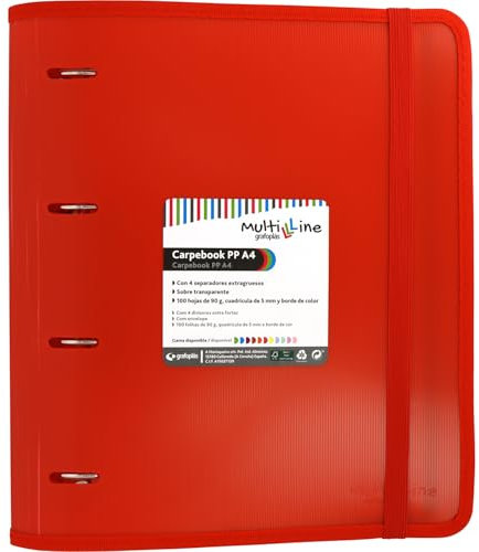 Grafoplás 88100051 Ordner mit Ersatzminen und Trennblättern, A4, rot, liniertes Polypropylen, Ordner