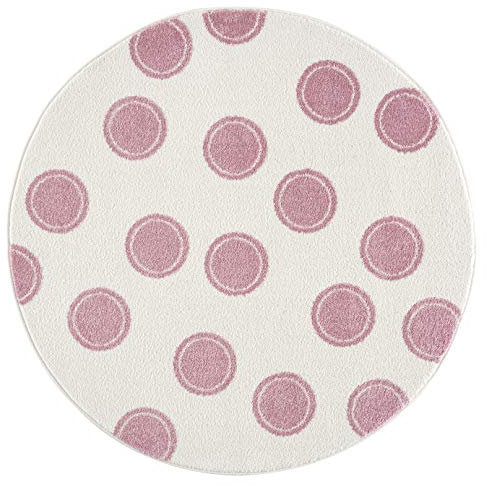 Livone Kinderzimmer Baby Pflegeleicht Kinderteppich Punkte Kreise Creme Weiss Rosa Grösse 133 cm rund