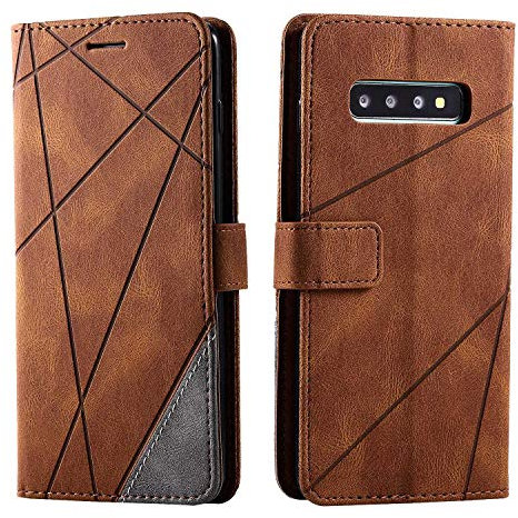 SONWO Hülle für Samsung Galaxy S10 Plus, Premium Leder PU Handyhülle Flip Case Wallet Silikon Bumper Schutzhülle Klapphülle für Galaxy S10 Plus, Braun
