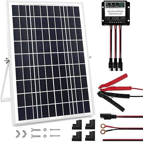 HISUNAGE 30W 12V Solar Panel Kit with Trickle Charger, Maintainer, and Adjustable Mount Bracket for Marine, Automotive, RV, Motorcycle, and Boat