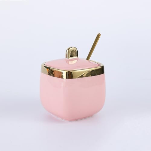 MAGICVOGEL Tarro de cerámica para especias, café, azúcar, cocina, con cuchara, azucarero, con tapa (rosa)