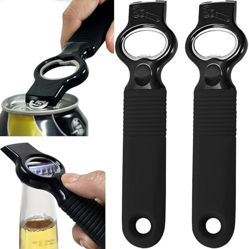 DUNLAGUE 2-Pack Soda Can Opener and Beer Bottle Opener Bartender with Good Grip Silicone Handle, Pop Top Can Tab Opener for Long Nails, Bottle Opener for Arthritic Hand and Seniors, Black