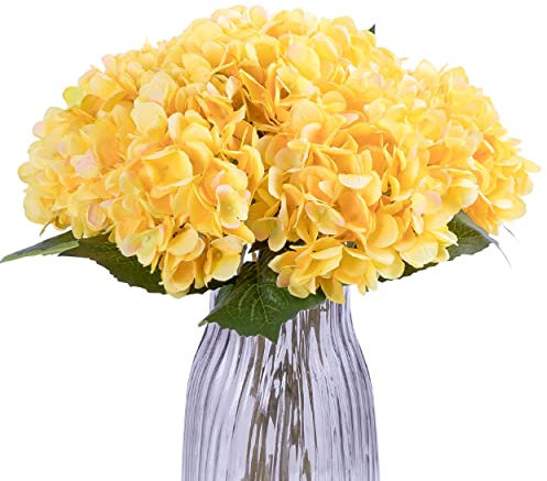 Garisey Hortensie Seide Blumen Köpfe 6 Stück Künstliche Blumen Realistische Hortensie Blumen Blumenstrauß für Hochzeit Home Party Shop Babyparty Dekoration (Gelb)