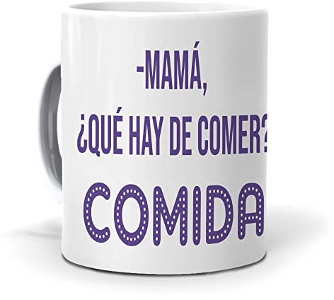 mundohuevo - Taza de Cerámica | Frases Célebres de Mamá | Resistente a Microondas y Lavavajillas | Diseño Sublimado, Que Hay de Comer, 350 ml, Cerámica
