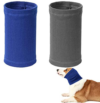 Dog Snood Neck and Ears Warmer, 2 Pcs Ear Muffs Noise Protection for Pets, Cats, Dogs - Covers, Protector Hoodie for Anxiety, Fireworks, Bathing, Grooming (Blue+Grey) (Small(25-41cm))
