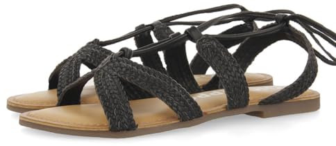 GIOSEPPO Sandalias Planas de Piel Negras Trenzadas con Cordones para Mujer darney