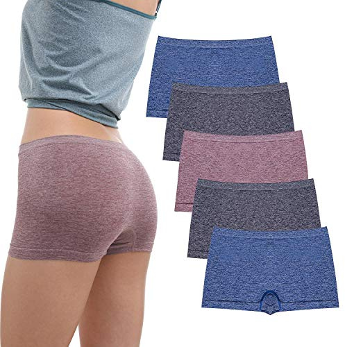 LALESTE Nahtlose Damenunterwäsche, Boyshort, Spandex, Workout, Boxershorts, 5er-Pack, Schwarz, Schwarz, Blau, Blau, Hellkaffee, 4XL