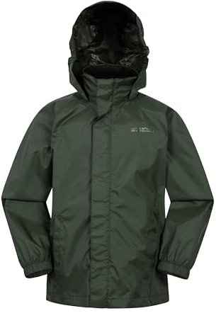 Mountain Warehouse Pakka Kids Waterproof Jacket - Wind Resistant, Lightweight,Breathable Rain Coat for Girls & Boys, Packaway Bag - For Rain, Autumn, Winter Khaki Kids Size 7-8 Years