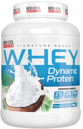 Medi-Evil Nutrition Whey Dynamic Protein, Coconut Cream Flavour, 2kg Whey Protein Powder for Muscle Building, Vegetarian | 66 Servings