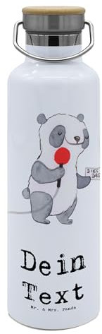 Mr. & Mrs. Panda Personalisierte Trinkflasche Sportreporter Herz - Geschenke, Geschenk, Selbst Gestalten, Flasche Mit Gravur, Glas Namen