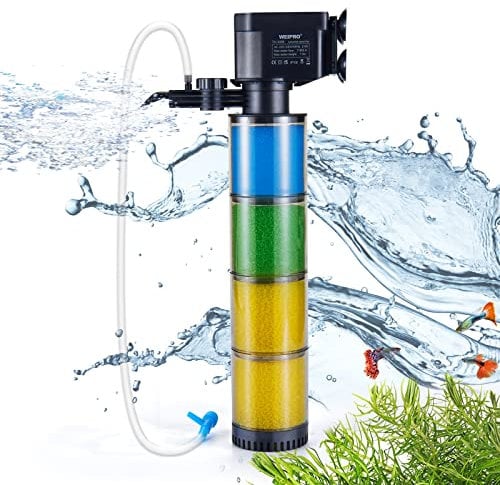 Weipro Internal Fish Tank Filter, 4-Stage Biochemical Sponge Filtration, 21W Adjustable Water Flow Submersible Aquarium Filter Pump for 150l ~ 300l Freshwater Saltwater Fish Tank, TH300B(1100L/H)