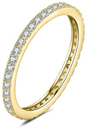 JewelryPalace Modeschmuck Klassisch 1.5mm Moissanite Eternity Band Ring Damen, Hochzeitsringe Damenring Silber 925 Trauringe Eheringe für Frauen, Vorsteckring Stapelring Bandring Schmal Vergoldet 54