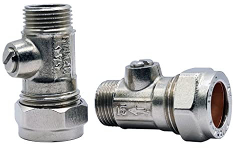 Pipestation Bolofix 15mm x 3/8'' – Pack of 2 | Male Iron Flat Faced Isolation Valve for Tap Connector Flexi Pipes Iso Isolator Valves Isolating Flexible Connectors Connection, Chrome