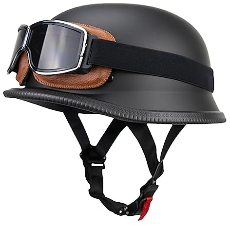 Retro Deutsche Halbhelm Halbschalenhelm Motorradhelm ECE Zertifiziert | Jethelm Öffnen Halboffenen Helm Mit Brille Cruiser Chopper Helm Mopedhelme Geeignet Erwachsene MäNner Frauen S~XL 55-62CM