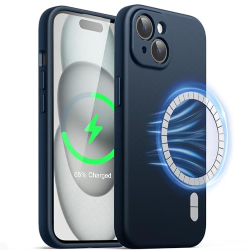 JETech Magnetic Silicone Case for iPhone 15 6.1-Inch, Compatible with MagSafe, Phone Cover with Camera Lens Full Protection (Navy)