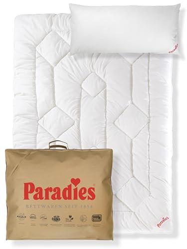 PARADIES Winterdecke 135x200 Set mit Kissen 40x80 - Prima Bio Winterbettdecke + Softy Top Bio medium Kopfkissen, Öko-Tex 100 Klasse 1, Bettzeug 135x200 Set