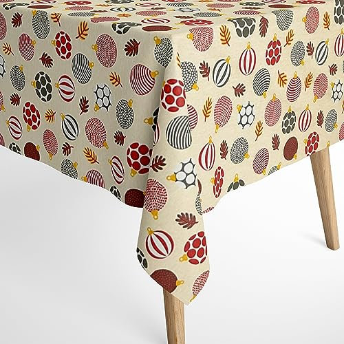 KEVKUS Baumwolltischdecke Weihnachten Advent ORMI C-201 Weihnachtskugeln eckig rund oval Rand: Baumwollpaspel, Größe 140 x 180 cm oval
