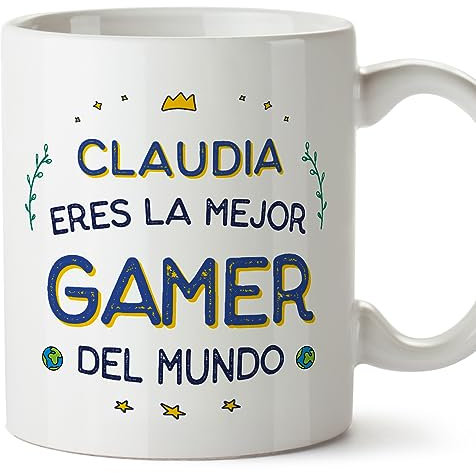 MUGFFINS Tazas Personalizadas para GAMER mujer - En Español - Mejor del Mundo - 11 oz / 330 ml - Regalo Personalizable original y divertido
