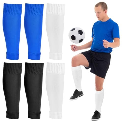 Peaken Football Sock Sleeve, 3 Pair Team Leg Sock Black Sock Sleeve Football for Football Running or Training Beginner (Adult, Black/Blue/White)