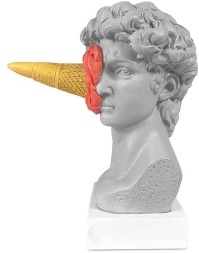 JTZXJJX 16,3 cm Eiscreme David Kopf Harz Skulptur Statue für Wohnzimmer Büro Bücherregal Couchtisch Dekorative Statuen (Rot)