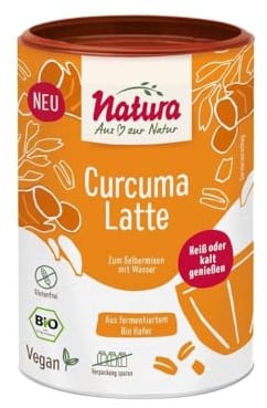 NATURA Bio Curcuma Latte Haferdrink Pulver aus fermentiertem Hafer - 100% glutenfrei & vegan - Instant Haferpulver 250 g für ca. 2,5 Liter