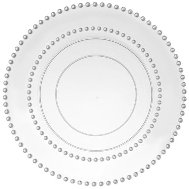 Decorline Premium Mehrweg Plastik Partygeschirr set 20 Teller Beaded-Kollektion, Wiederverwendbares Teller Transparent mit Silber Rand | 2 Größen - 10x26cm + 10x19cm je 10 Stück - Transparent/Silber