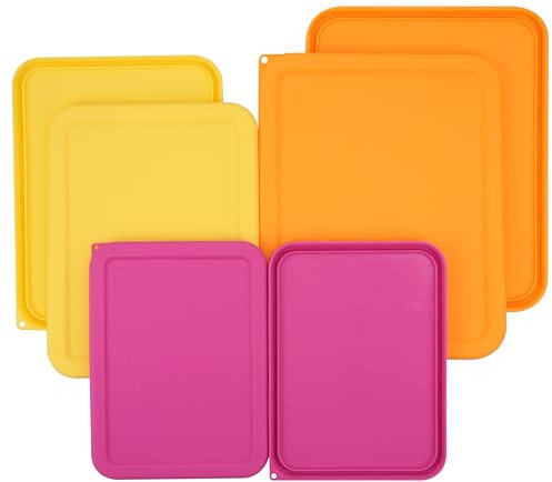 VIOTIIN 3 Cup 6 Cup 11 Cup Rectangle Silicone Storage Cover Lids Replacement for Pyrex 7210-PC, 7211-PC, 7212-PC Glass Bowls, (Container not Included) 6 Pack, Microwave, Dishwasher and Freezer Safe