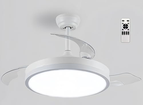 Ventilador con Luz 68W Ventilador Invisible Ultra Silencioso con Mando a Distancia y Palas Retráctiles Decoración Luz Fría/Neutra/Cálida Interiores para Salon, Dormitorio, Comedor (Blanco Liso)