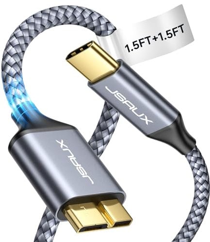 JSAUX Câble USB C vers Micro B 0.5M+0.5M, Câble Micro B vers USB 3.0 C pour Disque Dur Externe Compatible avec Toshiba, Seagate, WD External Hard Drive, Galaxy S5 Note 3,HDD etc.