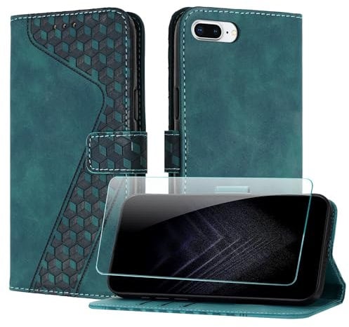 JayModCase Case for iPhone 8 Plus/7 Plus/6 Plus (5.5 Inch) with Screen Protector, Flip Wallet for iPhone 6S Plus cover [Card Holder][Magnetic Closure][Kickstand] 360 Shockproof Protective Case - Green