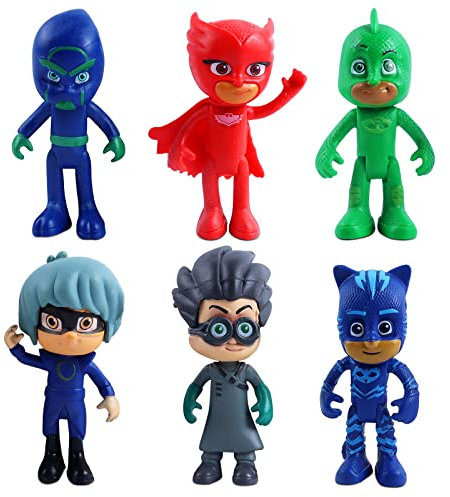 6 Stück Pj Figuren, Pj Spielzeugfiguren, Tortendekoration, Pj Cake Topper Geburtstag, Dekoration für Geburtstagstorte mit Thema Pj