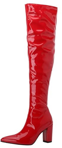 HSyc JRX Stivali sopra il ginocchio con tacco a blocco, stivali invernali, Colore: rosso, 40 EU