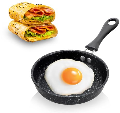 HDKAJL Padella Induzione Piccola 14cm, Mini Padella Antiaderente, Pancake, Prosciutto e Bistecche, Ideale per Colazione, Cucina da Campeggio e Viaggi Compatibile con Piano a Induzione, Gas e Forno