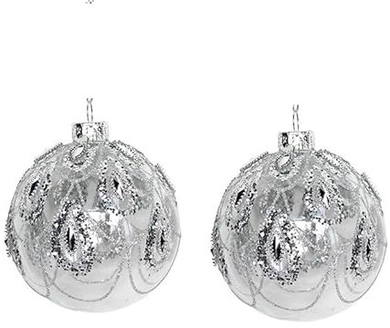 Gisela Graham Lot de 2 boules de Noël en verre transparent avec guirlandes argentées