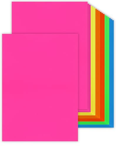 Cinvo Neon-Papierbögen, farbige Postertafeln, fluoreszierendes Papier, hell, A4, dicker Karton, 250 g/m², doppelseitiges farbiges Papier, reflektierend, für Kartenherstellung, Schilder,
