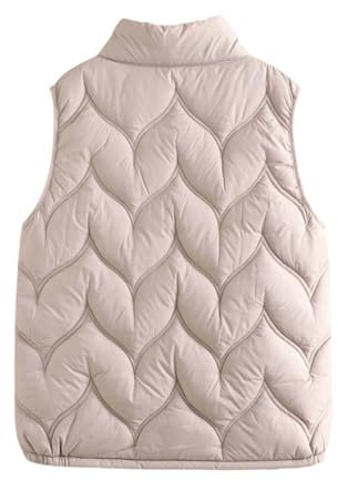 Womens Padded Gilet - Vest Lightweigt Down Jacket Gilets Jacket Stand Collar Ladies Sleeveless Bodywarmer with Zip Up Pockets Puffer Long Body-Warmer Coat Zip Vest Outdoor Gilet Beige