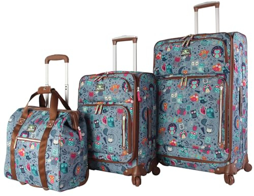 Lily Bloom Koffer-Set, 3-teilig, Softside Spinner Koffer-Set, Kollektion, nachteule, Large (29.5 x 18.2 x 12.8 inches, 100L), Erweiterbares Softshell-Gepäck-Set mit Spinnrollen