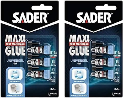 Sader Maxiglue Gel – Super Glue Universelle – Tous Matériaux – Colle de Réparation à Prise Rapide – Colle Extra Forte – Transparente – 3 Tubes de 1 g (Lot de 2)