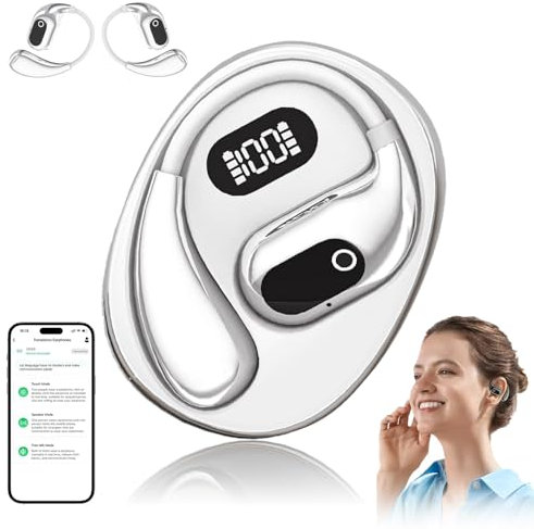 Dabeto Kopfhörer mit KI-Übersetzungsfunktion, Sprachübersetzungs-Ohrhörer mit Unterstützung für 138 Sprachen, Offener Luftübersetzer, Openair 5 OWS-Übersetzungs-Bluetooth-Ohrhörer (Silberfarben)
