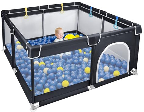 SUBTLETY Baby Laufgitter 150x180cm Klappbare Laufställe 68cm Hoch Absperrgitter mit Anti-Kollision Schaum Atmungsaktivem Netz & Reißverschluss Krabbelgitter Playpen für Kinder & Säuglinge (Schwarz)