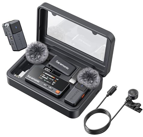 Saramonic Air Wireless Lavalier Mikrofon mit Ladecase, Externes ø9,7 mm Mikro, Mikrofon Handy, 48 kHz/24 Bit, 90 dB SNR, Mini Ansteckmikrofon mit USB-C für iPhone 15/16 Serie, App-Steuerung, 300 m