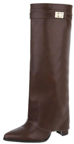 Ital Design Damen Stiefel mit Reißverschluss und Blockabsatz, spitze Form