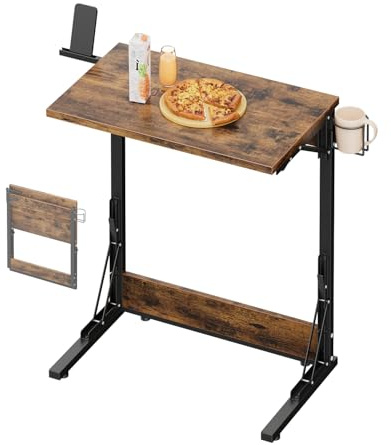 Tatub Mesa Plegable para TV de 24 Pulgadas, Mesa Auxiliar Plegable en Forma de C para sofá, Bandeja de Cena de TV con portavasos, Escritorio pequeño para Laptop para Sala de Estar, Dormitorio, marrón